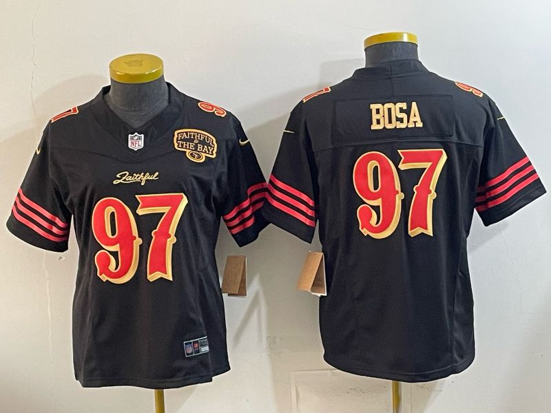 Women 2026 San Francisco 49ers #97 Bosa Black Gold 5th generations Nike Limited NFL Jersey style 002